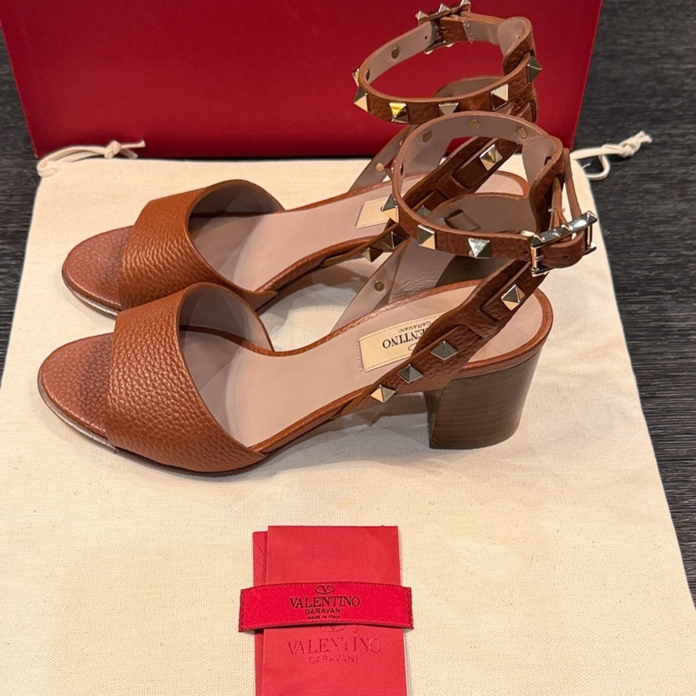 Valentino Tan Leather Block Heels